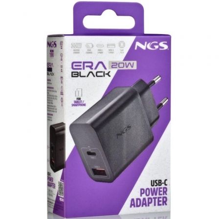 NGS Cargador de Pared GaN ERA20WBLACK 20W USB-C y USB-A Negro